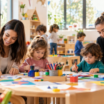 Lümen Anaokulu sanat atölyesinde renklerle çalışan çocuklar